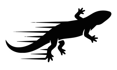 Fototapeta premium Minimalist silhouette of a jumping salamander with stylized motion lines and clean geometric shapes on white. Wildlife agility concept
