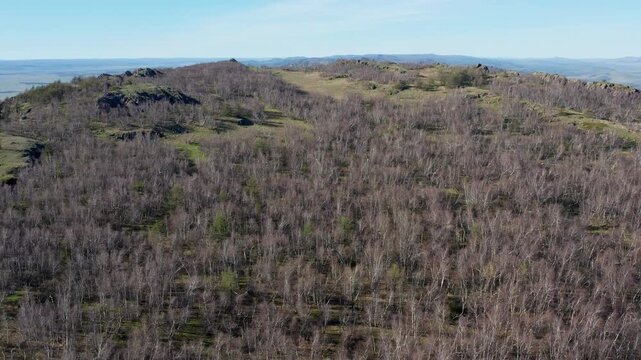 Urals in spring: Irendyk ridge, Mount Karatashmas. Aerial view.