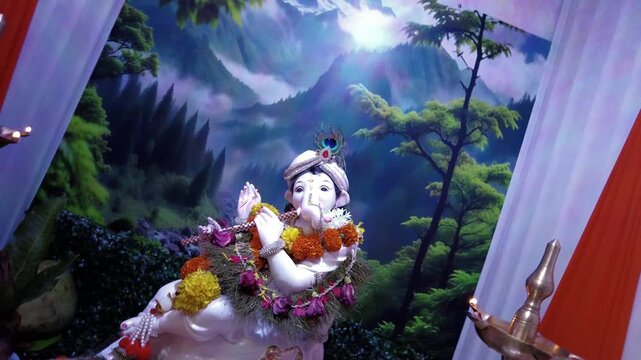 Circular Camera Move Around Lord Ganesha Close-Up