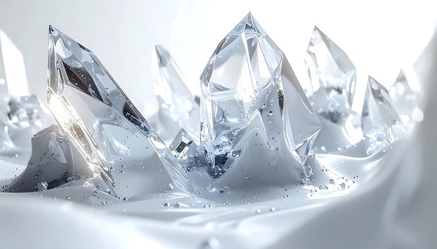 Frozen ice formations on a rocky surface in winter.