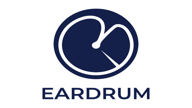 Eardrum logo features a stylized circular icon representing auditory perception for a modern brand identity.