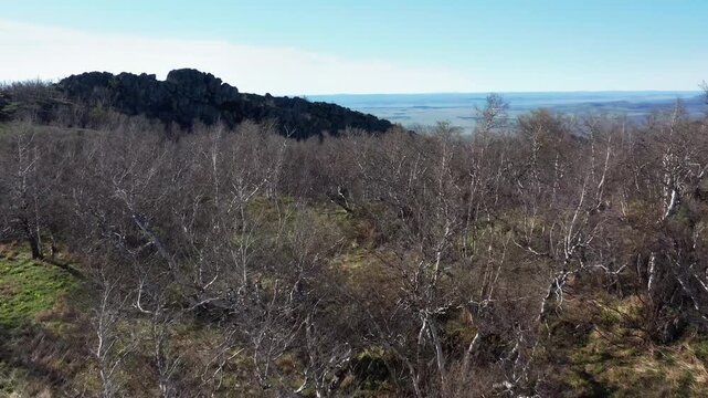 Urals in spring: Irendyk ridge, Mount Karatashmas. Aerial view.