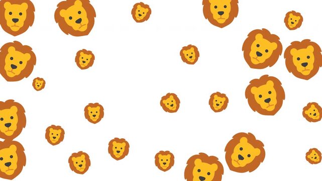 Yellow brown cartoon lion heads in various sizes scattered on alpha channel. Suitable for children educational materials or wildlife themed designs.