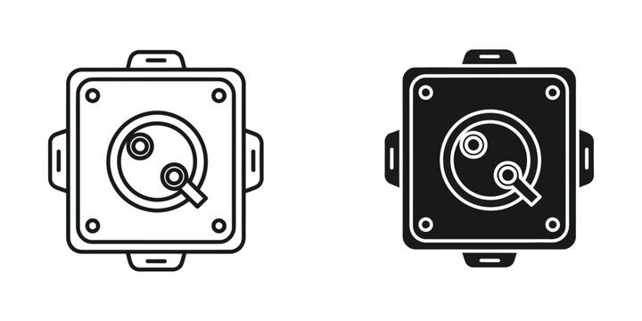 Square electrical junction box set in minimalist black and white line and solid silhouette format connection