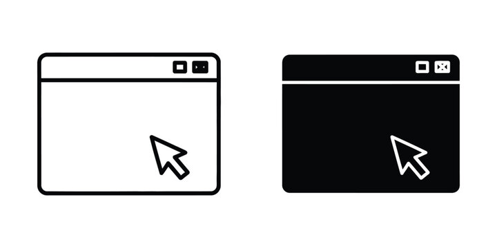 Web browser window set featuring a mouse cursor pointer in minimalist outline and solid black