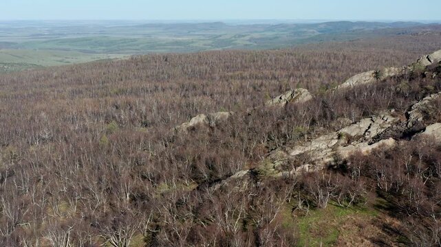 Urals in spring: Irendyk ridge, Mount Karatashmas. Aerial view.