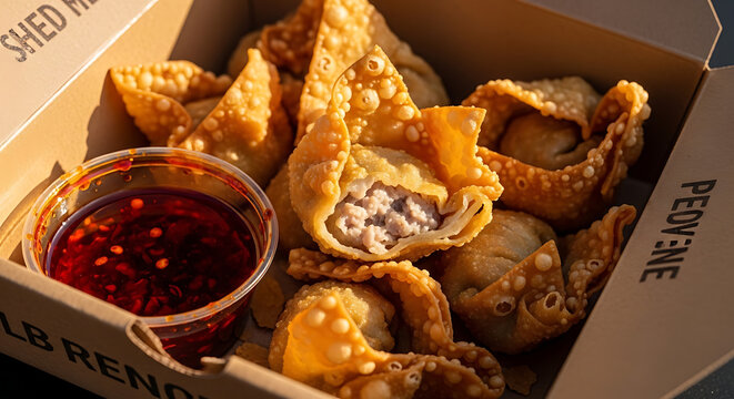 Crispy Wonton Takeaway Box Chili Oil