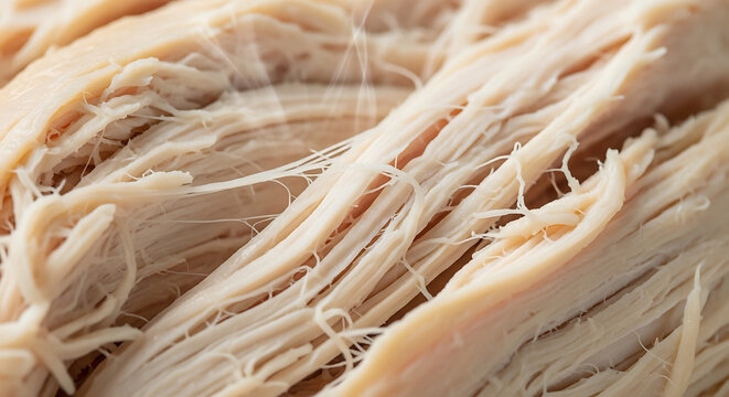 Fibrous Stringy Shredded Cooked Chicken Breast Pulled Apart
