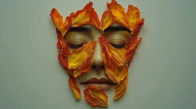 Peaceful Face Made of Flower Petals in a Creative and Serene 3D Design
