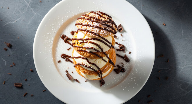 Profiteroles Cream Puffs Chocolate Sauce Vanilla Ice Cream French Dessert