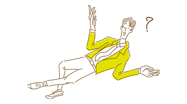 悩んでいる男性会社員の全身の手描き風のシンプルなイラスト素材