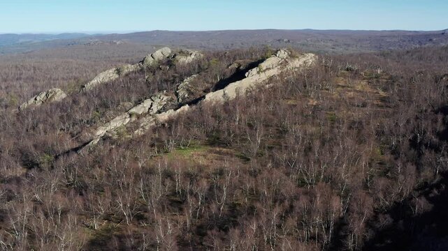 Urals in spring: Irendyk ridge, Mount Karatashmas. Aerial view.