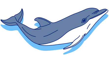 An illustration of a dolphin swimming upwards freely and nimbly © SasubuArt