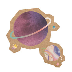 Fototapeta premium Watercolor Saturn png, cut out paper element, transparent background