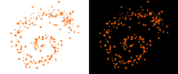 Orange glitter spiral trail on white and black background, gold dust swirl effect, sparkling magic particle burst for festive design © Creative Element