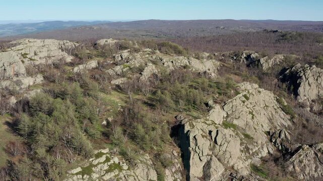 Urals in spring: Irendyk ridge, Mount Karatashmas. Aerial view.