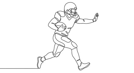 Fototapeta premium American football athlete running and stiff arming in line art