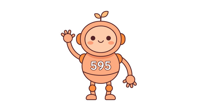 Cute robot waving hello with number 595 on chest