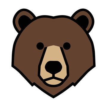 Stylized grizzly bear head icon with symmetrical bold lines and geometric facial features on a solid white background minimalist animal concept