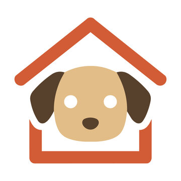 Stylized puppy face inside a house silhouette in a simple minimalist flat design concept