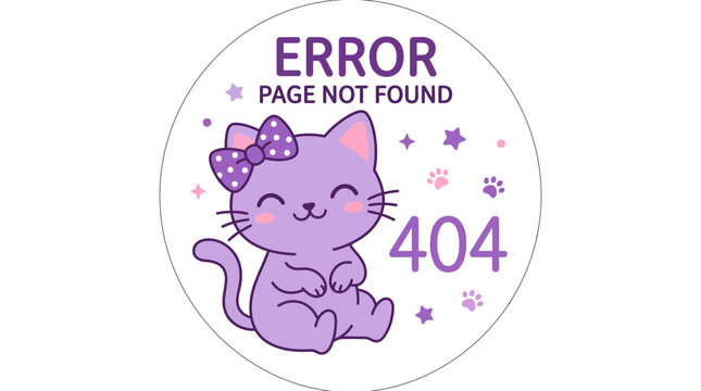 Cute Cat Error 404 Page Not Found Vector Illustration
