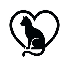 Cat Heart Logo,Cat Inside Heart Silhouette Logo Vector © Jahida