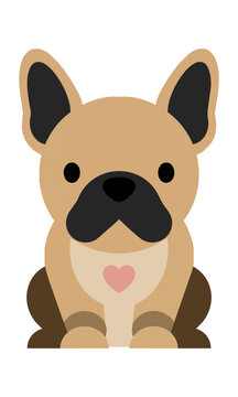Minimalist seated french bulldog with clean shapes and bold colors on white background. Cute pet animal concept