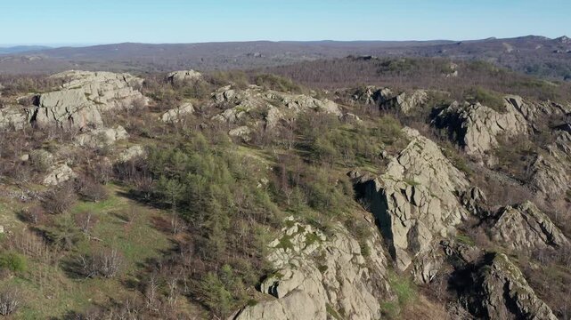 Urals in spring: Irendyk ridge, Mount Karatashmas. Aerial view.