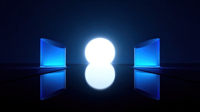 Abstract glowing blue objects and sphere