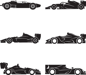 Naklejka premium Six racing cars in profile view silhouettes, Generative Ai