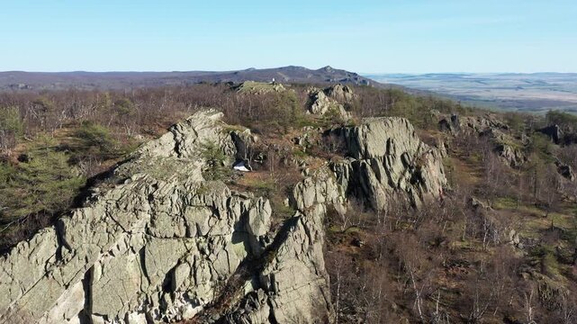 Urals in spring: Irendyk ridge, Mount Karatashmas. Aerial view.