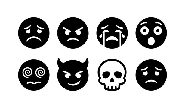 Negative Emoji Face Icons Set Sad Angry Crying Shocked Skull Vector Collection