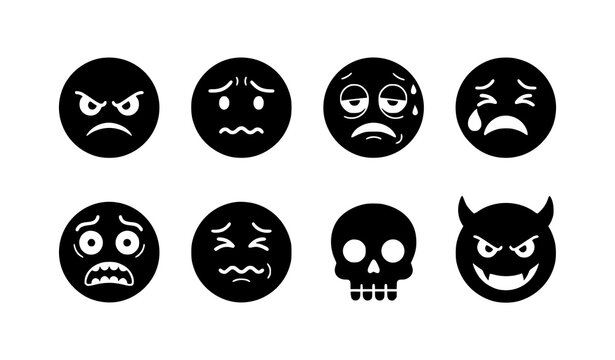 Negative Emotion Emoji Silhouette Icon Set Vector