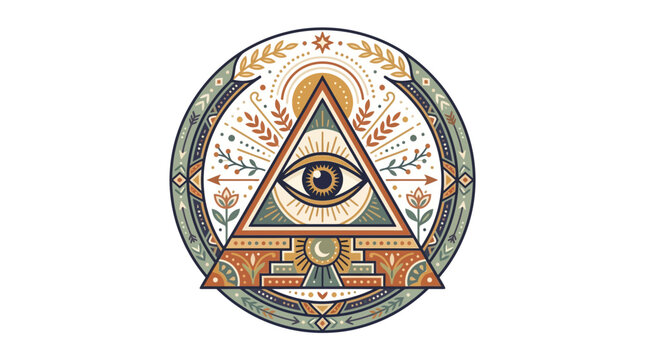 Esoteric all seeing eye symbol in geometric triangle.