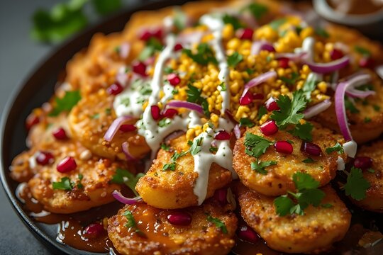indian aloo tikki chaat on a plate