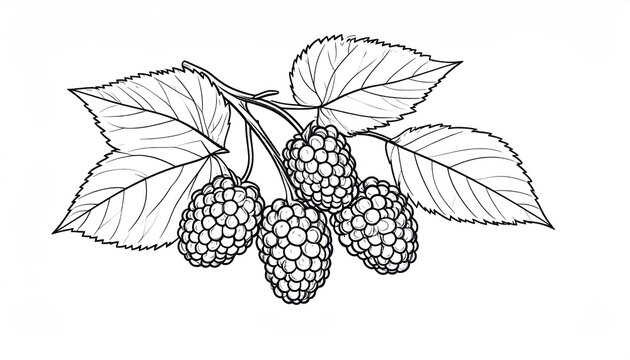 Botanical sketch of a cluster of ripe mulberries.