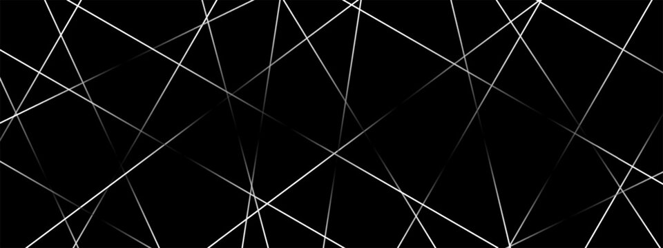 Straight chaotic random lines background. Intersecting white lines on a black background