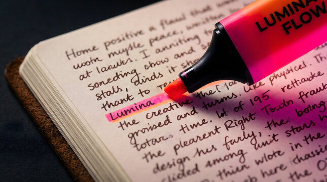 Close up of green highlighter marking text in an old book