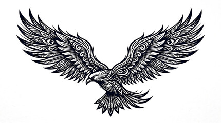 Fototapeta premium Majestic Eagle Engraving Style Mascot: Ornamental Imperial Hawk Tattoo Design Isolated on White Background