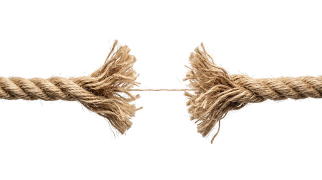 Strong fiber rope under high tension breaking apart in the center