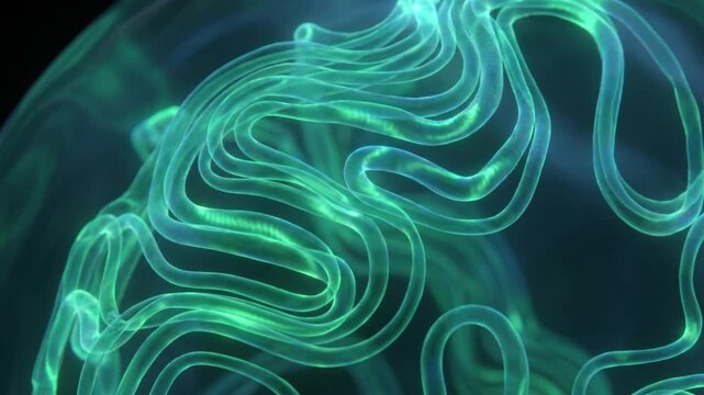 脈絡叢から脳脊髄液が噴出する様子を蛍光発光で表現した透明な脳のアイソメトリック3DCGアニメーション