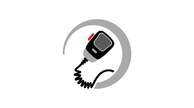 Black CB radio microphone with coiled cord illustration.