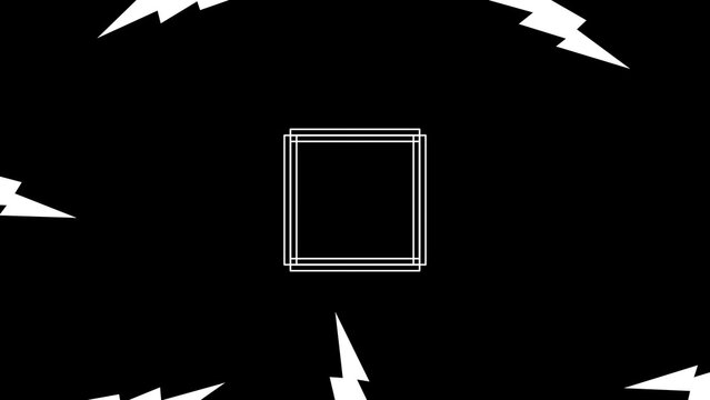 Minimalist black tech background with central square frame and comic lightning border
