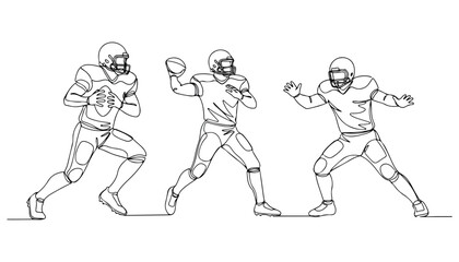 Obraz premium Continuous Simple black line art drawing set of rugby player in a minimalist style on a white background.