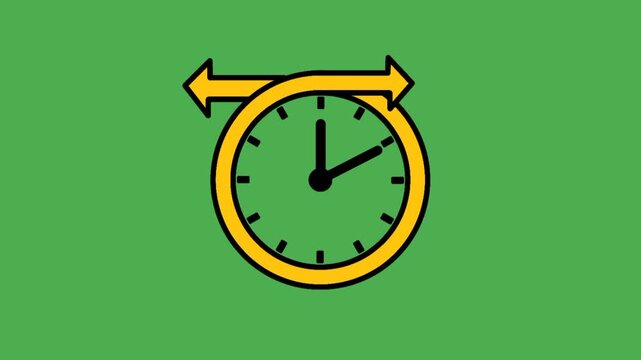 Flexible time icon featuring yellow clock with left and right arrows. Visual representation of adjustable schedule and time management.
