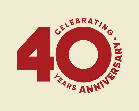 40 years anniversary celebration logo template. Number 40 typography sign for business jubilee or birthday card. 40th anniversary emblem, badge, sticker, tag, label vector icon.