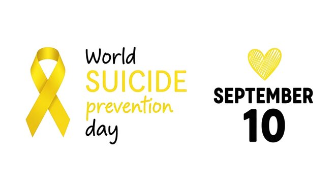 World suicide prevention day awareness graphic with yellow ribbon isolated on white background