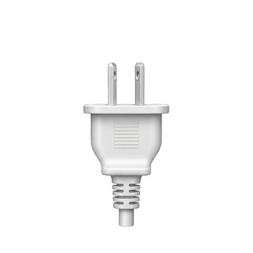 Realistic power plug with two prongs white color on transparent background