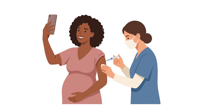 Pregnant African American Woman Taking Selfie During Flu Shot