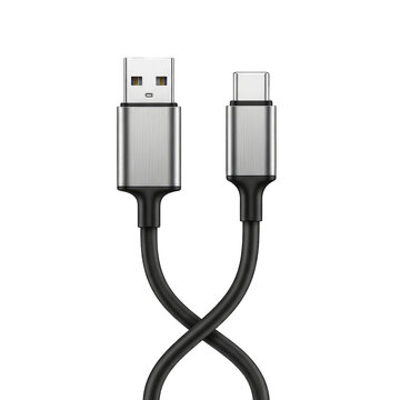 Realistic usb c to usb a cable with metallic connectors on transparent background